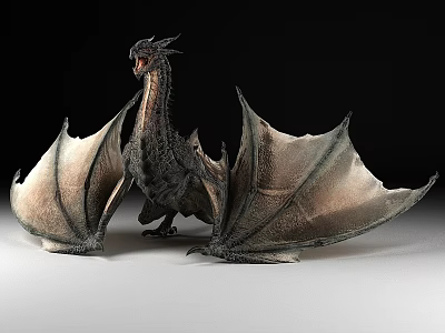 Mythical Reptile Dragon Standing With Spread Wings And Scaled Skin 3d model