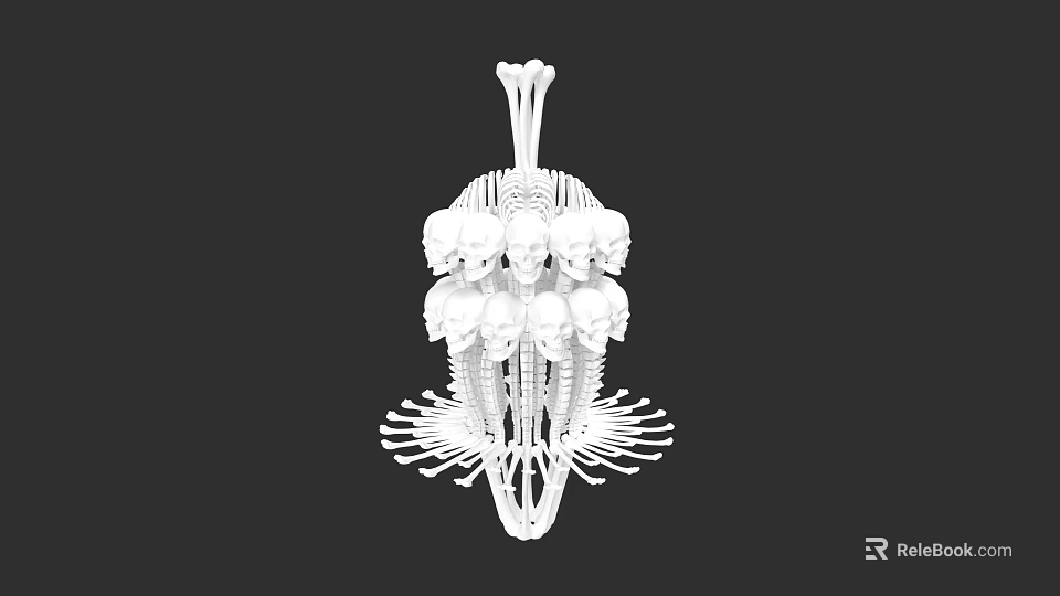 White Sculpture Carving With Multiple Skulls And Intricate Skeleton Structure 3d model 