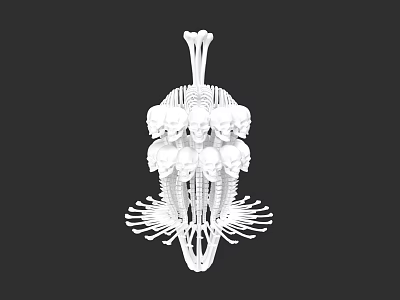 White Sculpture Carving With Multiple Skulls And Intricate Skeleton Structure 3d model