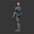 Futuristic Humanoid Character In Blue Copper Metallic Armor With Muscular Build Design