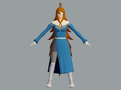Game Movie Character With Orange Hair Blue Long Dress And White Boots 3d model