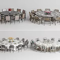 Various Round Dining Table Sets With Matching Chairs And Decorative Centerpieces 3d model