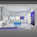 Modern Light Care Store Interior With White Shelves Blue Counter And Moon Decoration