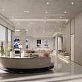 Modern Luxury Sales Office Interior With Curved Sofa Large Windows And Elegant Lighting