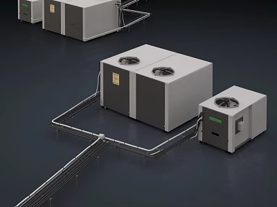 Industrial Commercial Cooling Equipment With Multiple Fan Units And Pipeline Connections 3d model