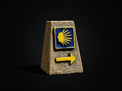 Stone Sculpture Carving With Conical Shape Yellow Sun Emblem And Arrow 3d model