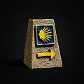 Stone Sculpture Carving With Conical Shape Yellow Sun Emblem And Arrow