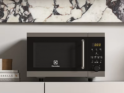 Electrolux Microwave Oven On Kitchen Shelf With Marble Countertop And Books 3d model