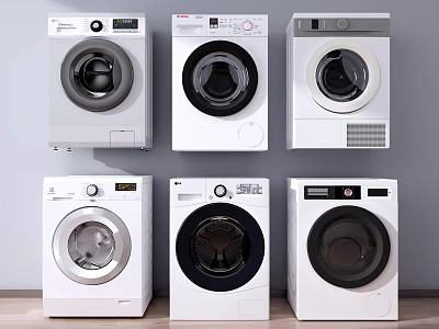 Modern Front Load Washing Machines With Various Designs And White Finishes For Home Use 3d model
