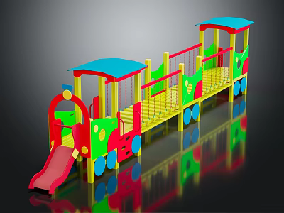 Colorful Kids Playground Train Equipment With Slide And Multiple Carriages For Outdoor Playground Use 3d model