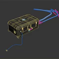 Portable Black Device Case With White Pipes Blue Logo And Wheels