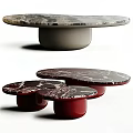 Modern Coffee Table with Round and Oval Marble Top and Gray Red Base Design 3d model