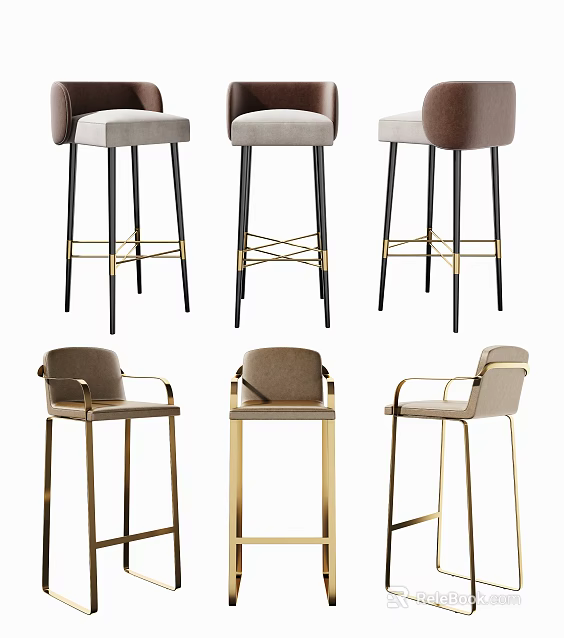 Modern Stylish Bar Stools With Metal Frames And Colored Upholstery Designs 3d model 