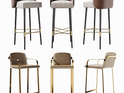 Modern Stylish Bar Stools With Metal Frames And Colored Upholstery Designs 3d model