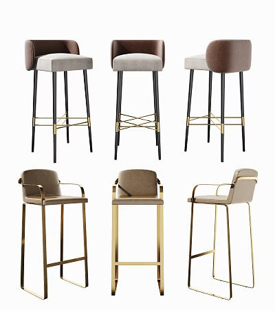 Modern Stylish Bar Stools With Metal Frames And Colored Upholstery Designs 3d model