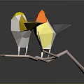 Two Colorful Origami Birds With Orange And Yellow Heads Standing On Branch