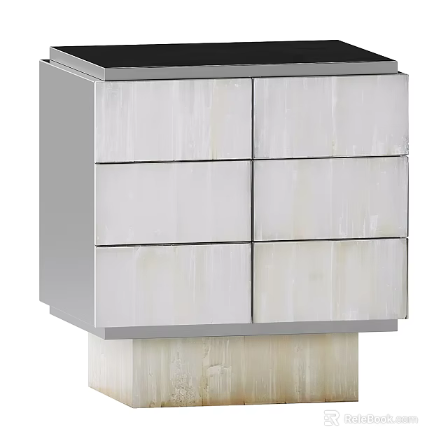 Modern Bedside Table With Textured White Drawers And Silver Metal Frame 3d model 