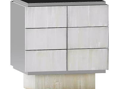 Modern Bedside Table With Textured White Drawers And Silver Metal Frame 3d model