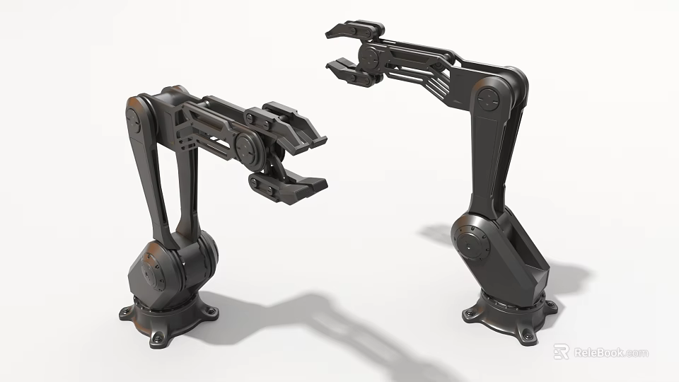 Two Black Industrial Robotic Arms For Automated Manufacturing Equipment Processes 3d model