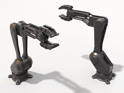 Two Black Industrial Robotic Arms For Automated Manufacturing Equipment Processes 3d model