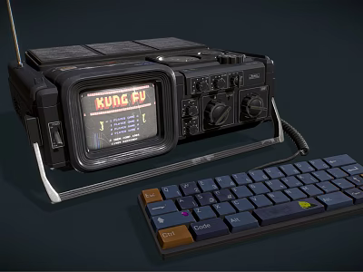 Retro Computer With Kung Fu Display Screen And Classic Mechanical Keyboard 3d model