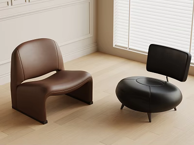 Modern Leather Sofa Stools In Brown And Black With Curved And Round Designs 3d model