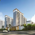 Modern Multi Story Residential Building With Glass Facade And Landscaped Green Surroundings