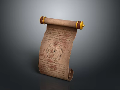 Ancient Scroll With Animal Themed Geometric Pattern And Brown Paper Texture 3d model