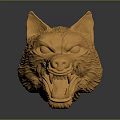 Orange Wolf Head Sculpture Featuring Detailed Texture Open Mouth And Sharp Teeth 3d model