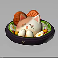Cute Cat Shaped Food Plated On Purple Dish With Sliced Tomato Boiled Egg And Toppings
