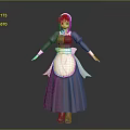 Female Game Movie Character 3D Model With Purple Hair in Maid Outfit and White Apron