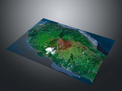 3D Volcanic Island Terrain Model With Lush Green Vegetation And Surrounding Ocean 3d model