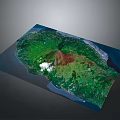 3D Volcanic Island Terrain Model With Lush Green Vegetation And Surrounding Ocean