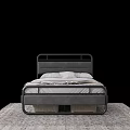 Modern Double Bed With Metal Frame Upholstered Headboard Pillows And Soft Blanket