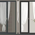 Contemporary Hinged Doors with Glass Panels Aluminum Frame and White Curtains in Interior Setting