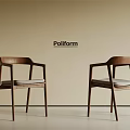 Poliform Wooden Dining Chairs With Armrests And Light Gray Padded Seats