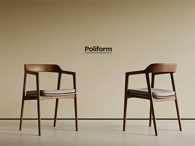 Poliform Wooden Dining Chairs With Armrests And Light Gray Padded Seats 3d model