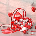 Heart Shaped Red Frame With LOGBI Logo Red White Balloons And Small White Decorative Balls