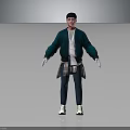 3D Character Wearing Green Jacket Plaid Shirt Blue Pants White Sneakers Black Cap Red Glasses