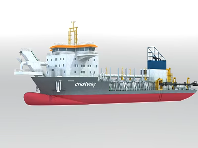 Crestway Cargo Ship With White Superstructure Orange Top Red Hull And Deck Equipment 3d model
