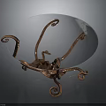 Copper Octopus Shaped Decorative Stand With Curved Tentacles And Glass Top