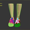 Pink Athletic Sneakers With White Stripes Laces And White Soles On Prosthetic Legs