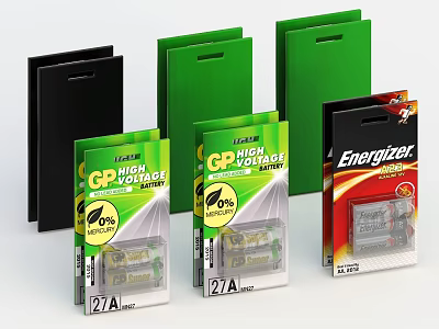 Household Electrical Batteries GP And Energizer High Voltage 27A Lr27 Colorful Packaging 3d model