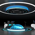 Futuristic Control Room With Circular Blue Lighting And Hemisphere Display Console 3d model