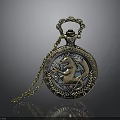 Vintage Bronze Pocket Watch With Gold Chain And Zodiac Decorative Dial