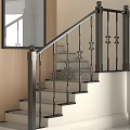 Ornate Metal Staircase Railing With Decorative Patterns And Marble Steps In Interior Design 3d model