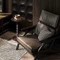 Home Balcony Interior Design With Dark Wooden Walls Circular Panels And Leather Armchair