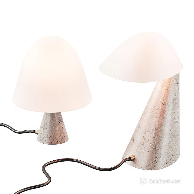 Two Modern Table Lamps With White Shades And Cracked Texture Bases 3d model 