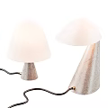 Two Modern Table Lamps With White Shades And Cracked Texture Bases