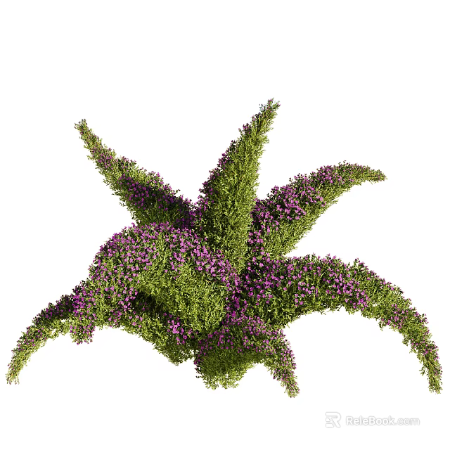 Lush Green Plants With Purple Flowers Forming Star Shaped Decorative Structure 3d model 